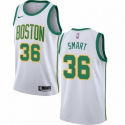 Mens Nike Boston Celtics 36 Marcus Smart Swingman White NBA Jersey City Edition