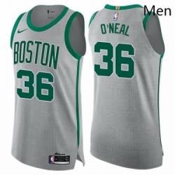Mens Nike Boston Celtics 36 Shaquille ONeal Authentic Gray NBA Jersey City Edition 