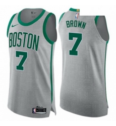 Mens Nike Boston Celtics 7 Jaylen Brown Authentic Gray NBA Jersey City Edition