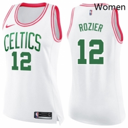 Womens Nike Boston Celtics 12 Terry Rozier Swingman WhitePink Fashion NBA Jersey 