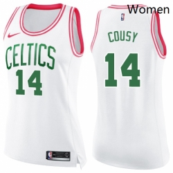 Womens Nike Boston Celtics 14 Bob Cousy Swingman WhitePink Fashion NBA Jersey
