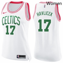 Womens Nike Boston Celtics 17 John Havlicek Swingman WhitePink Fashion NBA Jersey