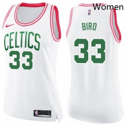 Womens Nike Boston Celtics 33 Larry Bird Swingman WhitePink Fashion NBA Jersey