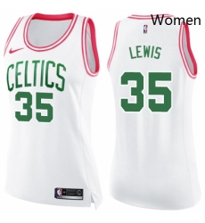 Womens Nike Boston Celtics 35 Reggie Lewis Swingman WhitePink Fashion NBA Jersey 