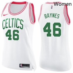 Womens Nike Boston Celtics 46 Aron Baynes Swingman WhitePink Fashion NBA Jersey 