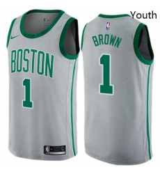 Youth Nike Boston Celtics 1 Walter Brown Swingman Gray NBA Jersey City Edition