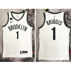 Men Brooklyn Nets 1 Mikal Bridges White Stitched Basketball Jersey