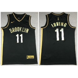 Men Brooklyn Nets 11 Kyrie Irving Black Gold 2021 Nike Swin