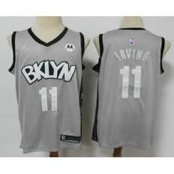 Men Brooklyn Nets 11 Kyrie Irving Light Grey 2021 Brand Jordan Swingman Stitched NBA Jersey With NEW Sponsor Logo