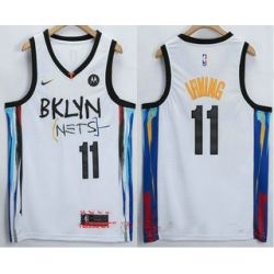 Men Brooklyn Nets 11 Kyrie Irving NEW White 2021 City Edition Swingman Stitched NBA Jersey With The NEW Sponsor Logo