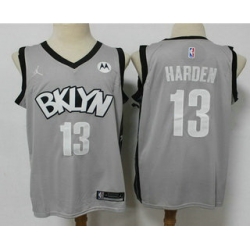 Men Brooklyn Nets 13 James Harden Light Grey 2021 Brand Jordan Swingman Stitched NBA Jersey With NEW Sponsor Logo