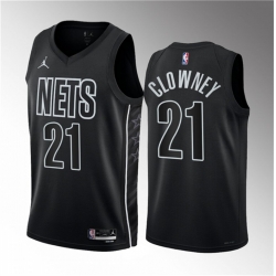 Men Brooklyn Nets 21 Noah Clowney Black 2023 Draft Statement Edition Stitched Basketball Jersey