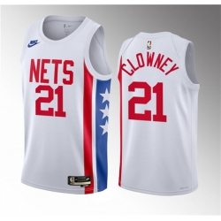 Men Brooklyn Nets 21 Noah Clowney White 2023 Draft Classic Edition Stitched Basketball Jersey