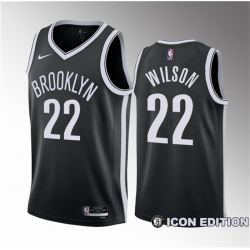 Men Brooklyn Nets 22 Jalen Wilson Black 2023 Draft Icon Edition Stitched Basketball Jersey