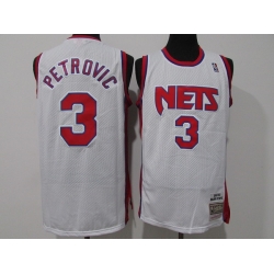 Men Brooklyn Nets 3 Drazen Petrovic White Throwback Stitched Jersey