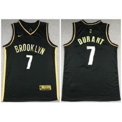 Men Brooklyn Nets 7 Kevin Durant Black Gold 2021 Nike Swin