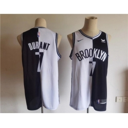 Men Brooklyn Nets 7 Kevin Durant Black White Split Stitched Basketball Jersey