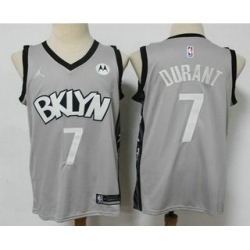 Men Brooklyn Nets 7 Kevin Durant Light Grey 2021 Brand Jordan Swingman Stitched NBA Jersey With NEW Sponsor Logo