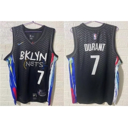 Men Brooklyn Nets 7 Kevin Durant NEW Black 2021 City Edition Swingman Stitched NBA Jersey