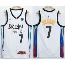Men Brooklyn Nets 7 Kevin Durant NEW White 2021 City Edition Swingman Stitched NBA Jersey With The NEW Sponsor Logo