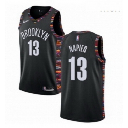 Mens Nike Brooklyn Nets 13 Shabazz Napier Swingman Black NBA Jersey 2018 19 City Edition 