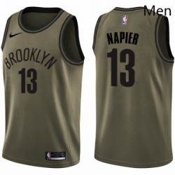Mens Nike Brooklyn Nets 13 Shabazz Napier Swingman Green Salute to Service NBA Jersey 