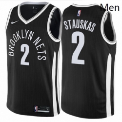 Mens Nike Brooklyn Nets 2 Nik Stauskas Authentic Black NBA Jersey City Edition 