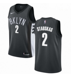 Mens Nike Brooklyn Nets 2 Nik Stauskas Authentic Gray NBA Jersey Statement Edition 