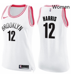 Womens Nike Brooklyn Nets 12 Joe Harris Swingman White Pink Fashion NBA Jersey 
