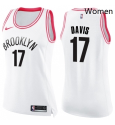 Womens Nike Brooklyn Nets 17 Ed Davis Swingman White Pink Fashion NBA Jersey 