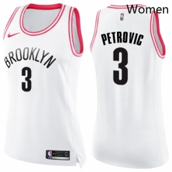 Womens Nike Brooklyn Nets 3 Drazen Petrovic Swingman WhitePink Fashion NBA Jersey