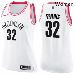 Womens Nike Brooklyn Nets 32 Julius Erving Swingman WhitePink Fashion NBA Jersey