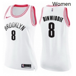 Womens Nike Brooklyn Nets 8 Spencer Dinwiddie Swingman White Pink Fashion NBA Jersey 