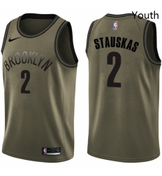 Youth Nike Brooklyn Nets 2 Nik Stauskas Swingman Green Salute to Service NBA Jersey 