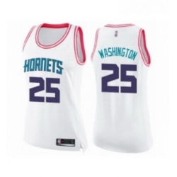 Womens Charlotte Hornets 25 PJ Washington Swingman White Pink Fashion Basketball Jerse 