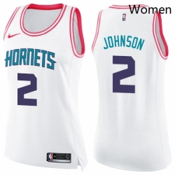 Womens Nike Charlotte Hornets 2 Larry Johnson Swingman WhitePink Fashion NBA Jersey