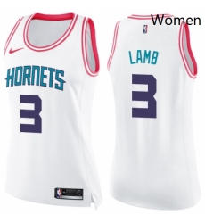 Womens Nike Charlotte Hornets 3 Jeremy Lamb Swingman WhitePink Fashion NBA Jersey