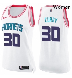 Womens Nike Charlotte Hornets 30 Dell Curry Swingman WhitePink Fashion NBA Jersey