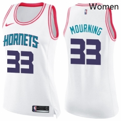 Womens Nike Charlotte Hornets 33 Alonzo Mourning Swingman WhitePink Fashion NBA Jersey