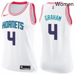 Womens Nike Charlotte Hornets 4 Devonte Graham Swingman White Pink Fashion NBA Jersey 