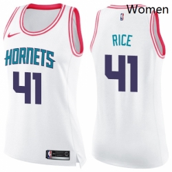 Womens Nike Charlotte Hornets 41 Glen Rice Swingman WhitePink Fashion NBA Jersey