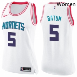 Womens Nike Charlotte Hornets 5 Nicolas Batum Swingman WhitePink Fashion NBA Jersey