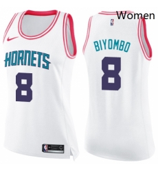 Womens Nike Charlotte Hornets 8 Bismack Biyombo Swingman White Pink Fashion NBA Jersey 