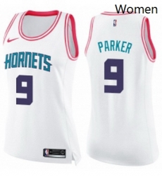 Womens Nike Charlotte Hornets 9 Tony Parker Swingman White Pink Fashion NBA Jersey 