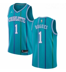 Womens Nike Jordan Charlotte Hornets 1 Muggsy Bogues Authentic Aqua Hardwood Classics NBA Jersey 