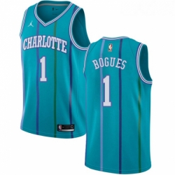 Womens Nike Jordan Charlotte Hornets 1 Muggsy Bogues Authentic Aqua Hardwood Classics NBA Jersey 