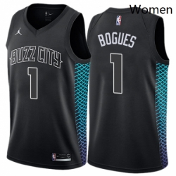 Womens Nike Jordan Charlotte Hornets 1 Muggsy Bogues Swingman Black NBA Jersey City Edition 