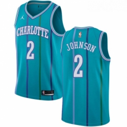 Womens Nike Jordan Charlotte Hornets 2 Larry Johnson Authentic Aqua Hardwood Classics NBA Jersey