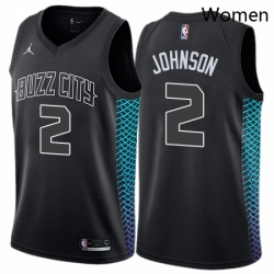 Womens Nike Jordan Charlotte Hornets 2 Larry Johnson Swingman Black NBA Jersey City Edition
