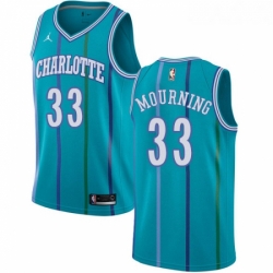 Womens Nike Jordan Charlotte Hornets 33 Alonzo Mourning Authentic Aqua Hardwood Classics NBA Jersey